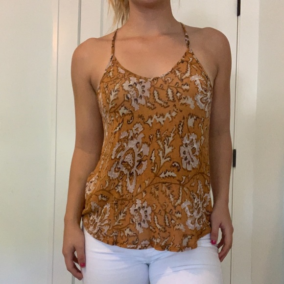 Orange rust patterned spaghetti strap tank top - Picture 1 of 3